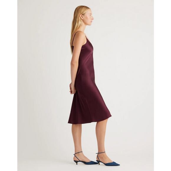 Quince 100% Washable Silk Slip Dress Size L NWOT Burgundy - Picture 3 of 5